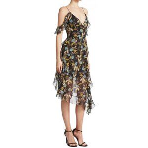 Nicholas Ava Floral Ruffled Cold Shoulder Silk Chiffon Wrap Dress Size 6 $750